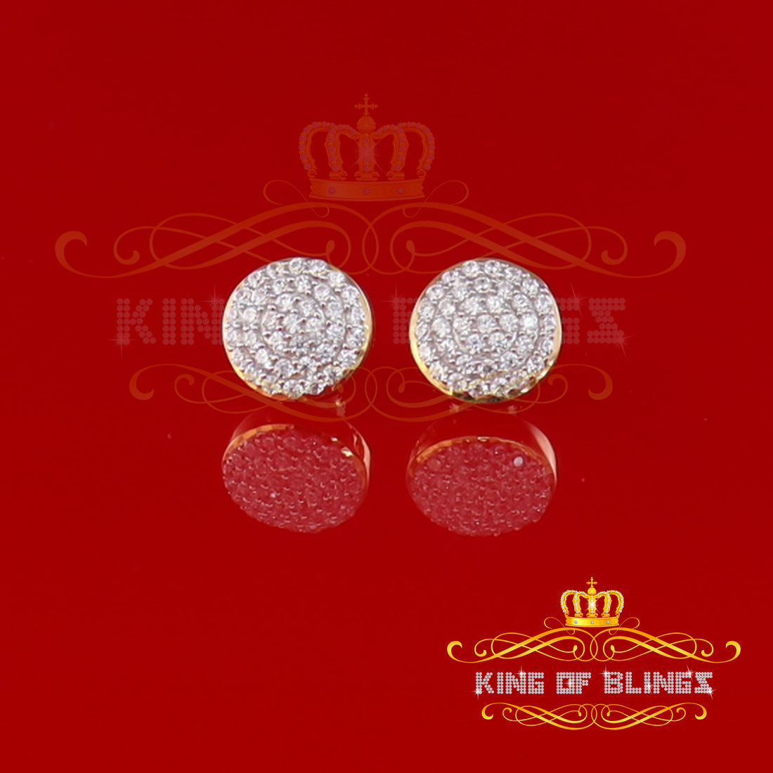 King of Bling's Aretes Para Hombre 925 Yellow Silver 1.48ct Cubic Zirconia Round Women's Earring KING OF BLINGS