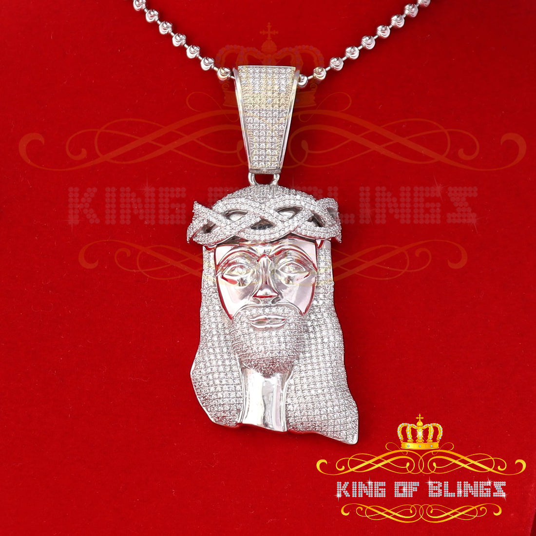 Attractive 7.90ct Cubic Zirconia White Sterling Silver Jesus face Shape Pendant KING OF BLINGS