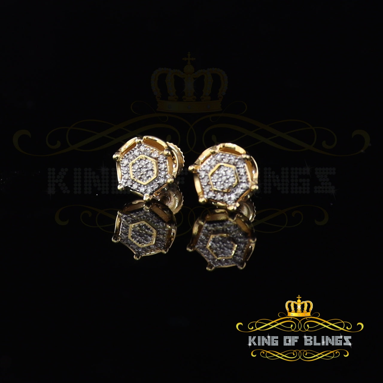 King Of Bling's 10K Real Yellow Gold with 0.10 CT Real Diamond Men's/Women's Stud Round Earrings