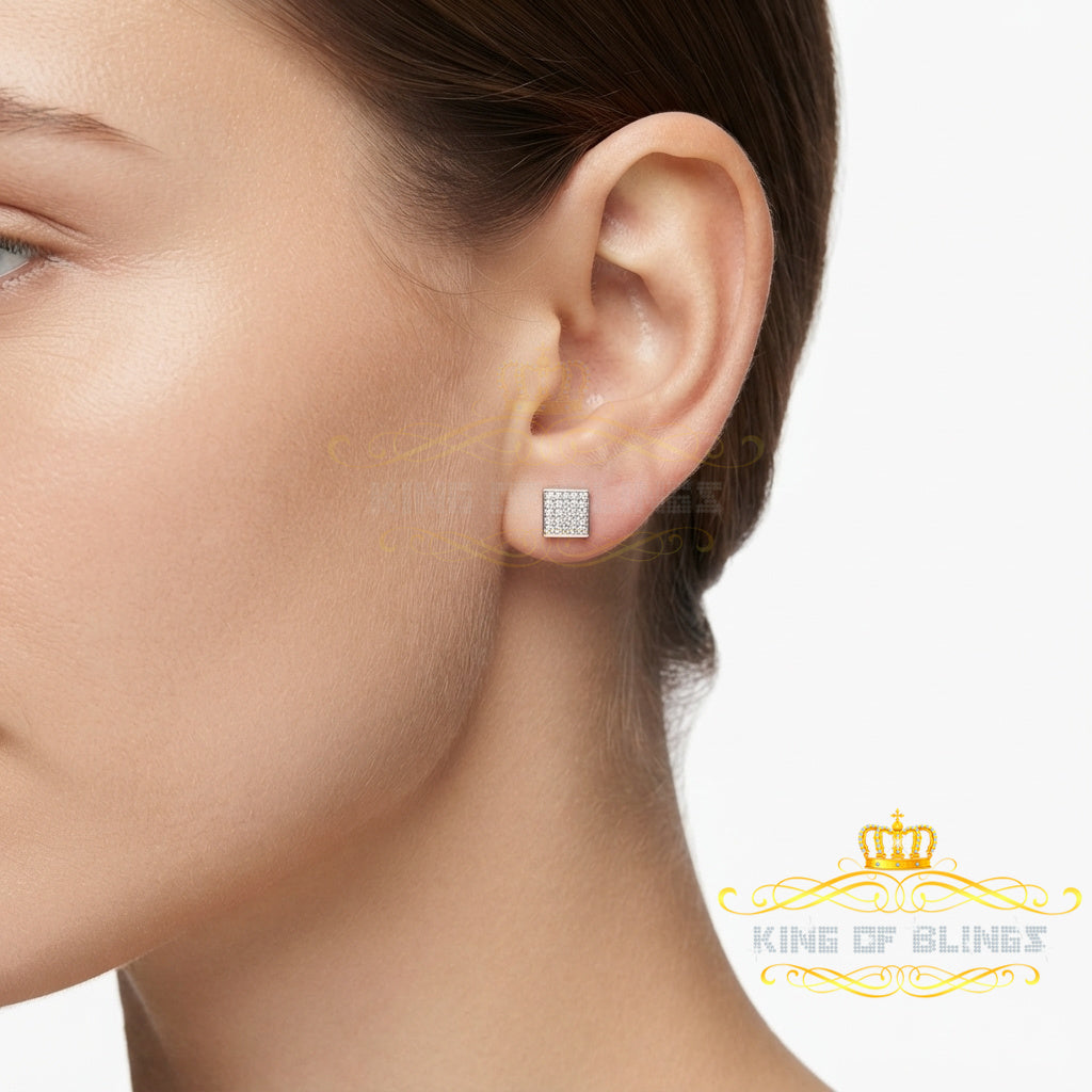 King Of Bling's 0.10ct Micro Pave 925 White Silver Diamond Square Earring For Men's & Women's KING OF BLINGS