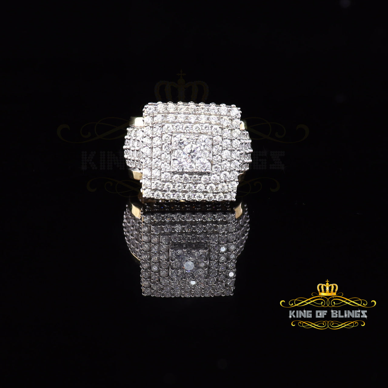King Of Bling's 925 Sterling Yellow Silver 14.00ct Cubic Zirconia Square Men's Gift Ring Size 8