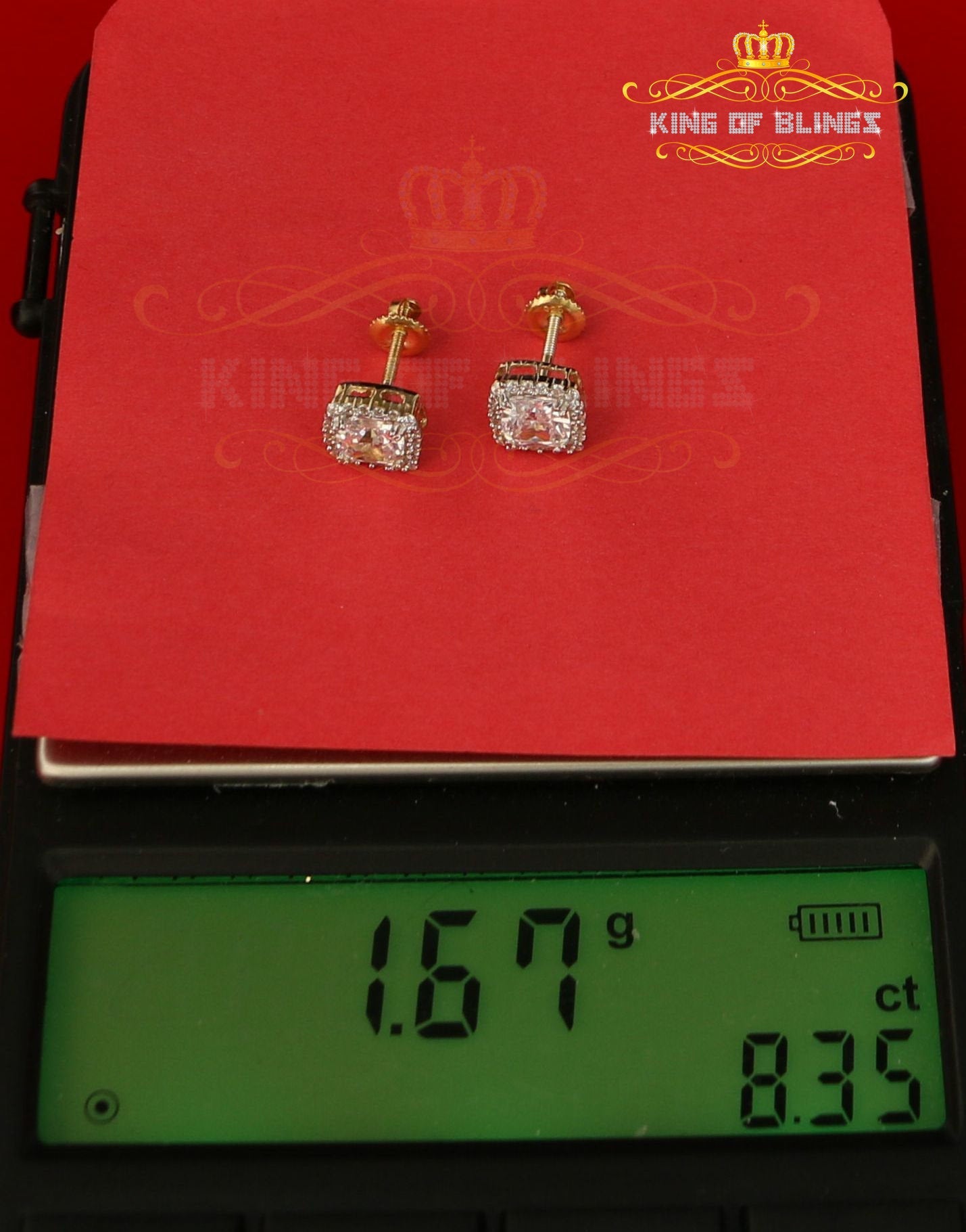 King of Bling's 925 Yellow Silver 2.58ct Cubic Zirconia Women's & Men's Hip Hop Square Earrings KING OF BLINGS