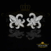 King of Blings- Fleur de Lis White 925 Silver Screw Back 0.62ct Cubic Zirconia Women Earrings KING OF BLINGS