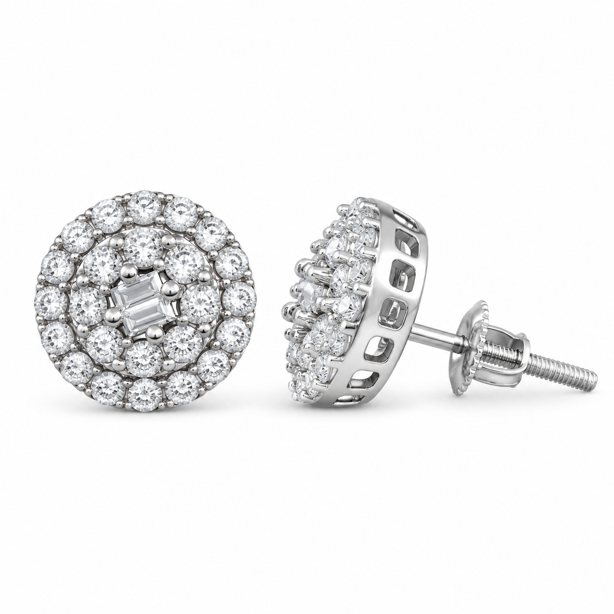 King of Bling's Aretes Para Hombre 925 White Silver 1.86ct Cubic Zirconia Round Women's Earrings KING OF BLINGS