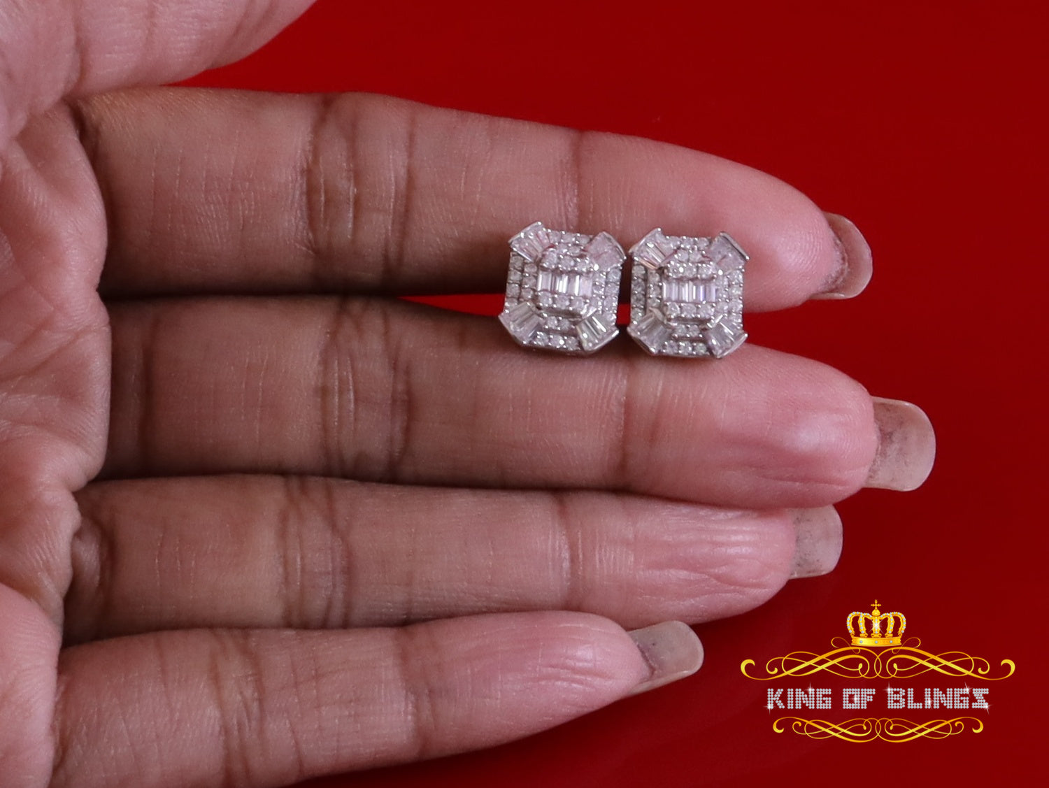 King of Bling's 925 White Silver 1.25ct VVS 'D' Moissanite Rectangle Stud Earring Men's/Womens King of Blings
