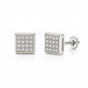 King Of Bling's 925 White Sterling Silver 0.15ct Diamond For Women's & Men's Square Earrings KING OF BLINGS