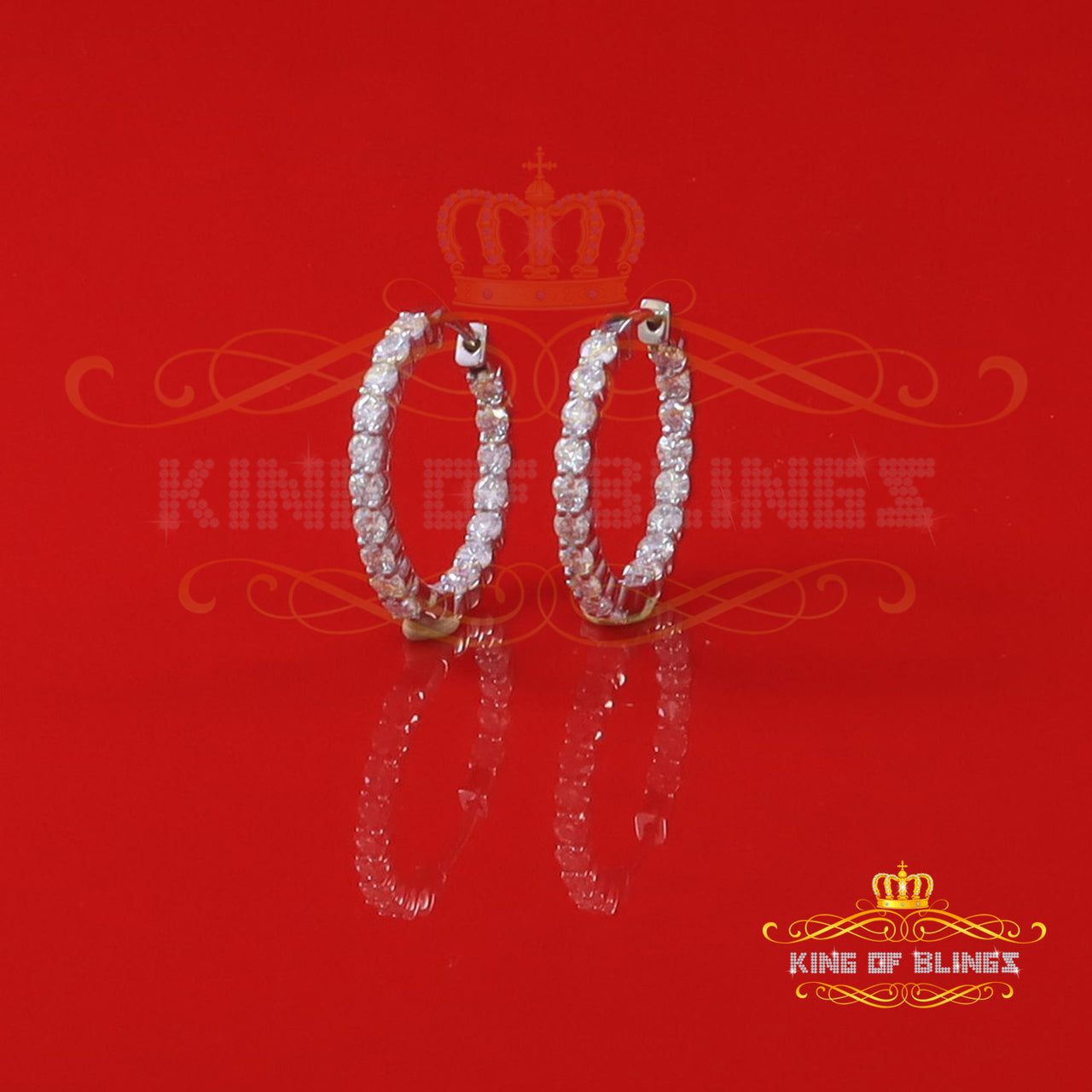 King of Bling's 4.00ct Moissanite Yellow 925 Sterling Silver Women's In and Out Hoop Earrings
