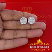 King of Blings- White Sterling Silver 1.32ct Cubic Zirconia Hip Hop Round Earrings for women's KING OF BLINGS