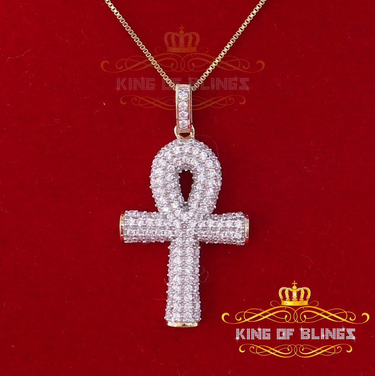 Promising Yellow Sterling Silver ANKH Shape Pendant with 1.85ct Cubic Zirconia KING OF BLINGS
