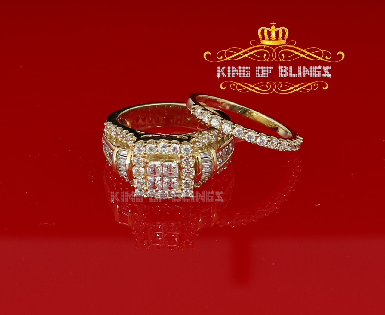 King Of Bling's Yellow 5.00ct Cubic Zirconia Silver 2 piece Bridal Fashion Womens Ring size 7