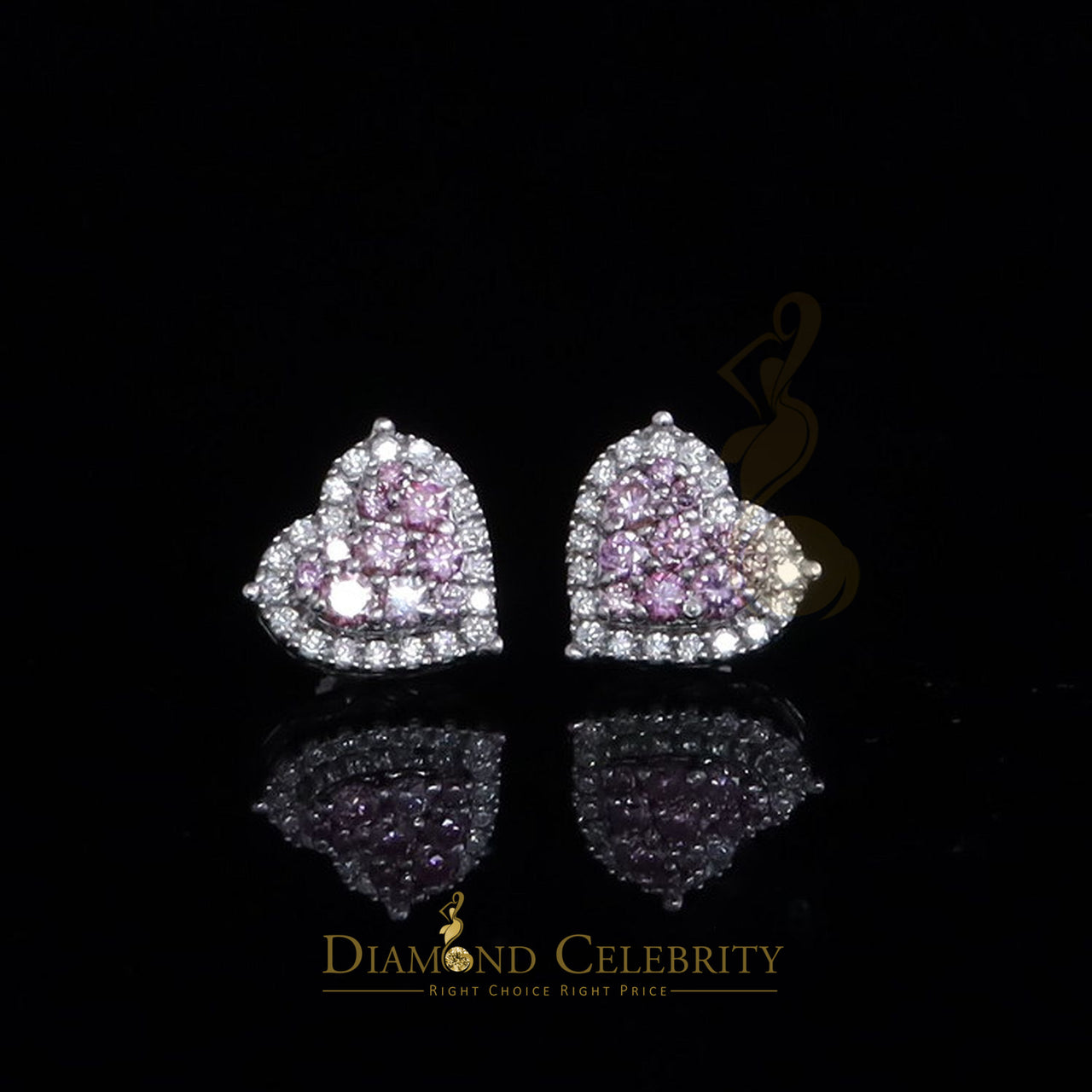 King  of Bling's New Men's/Women's 1.25ct VVS 'D' Pink Moissanite 925 Silver White HEART Earrings