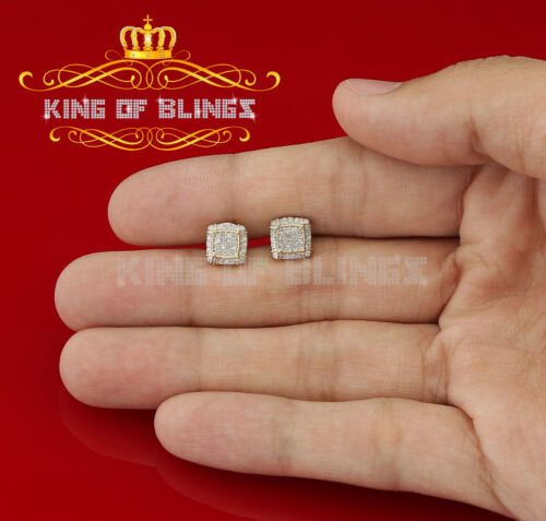 King of Blings-0.25ct Diamond 925 Sterling Silver Yellow Square Earring For Men's / Women's