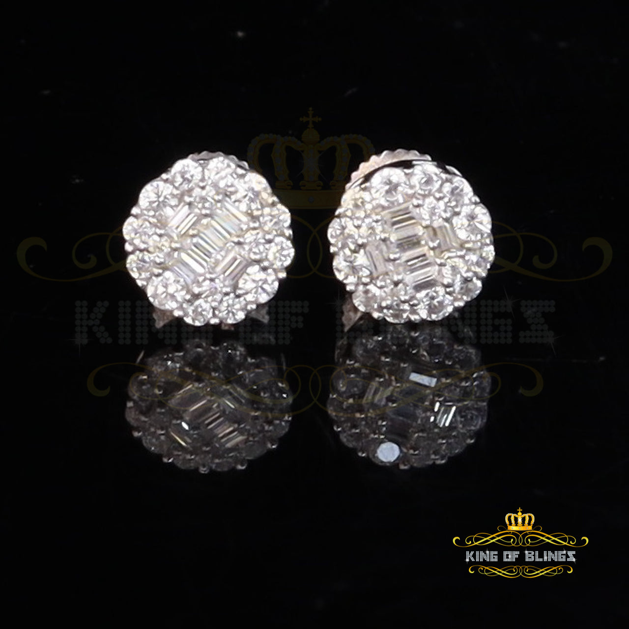 King of Blings- White 0.74ct Sterling Silver 925 Cubic Zirconia Women's Hip Hop Flower Earrings KING OF BLINGS