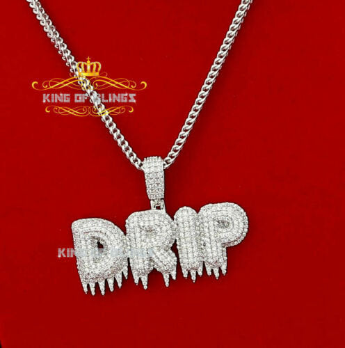 Promise Drip Letter 925 Sterling Silver Pendant White 12.68ct Cubic Zirconia Stone KING OF BLINGS