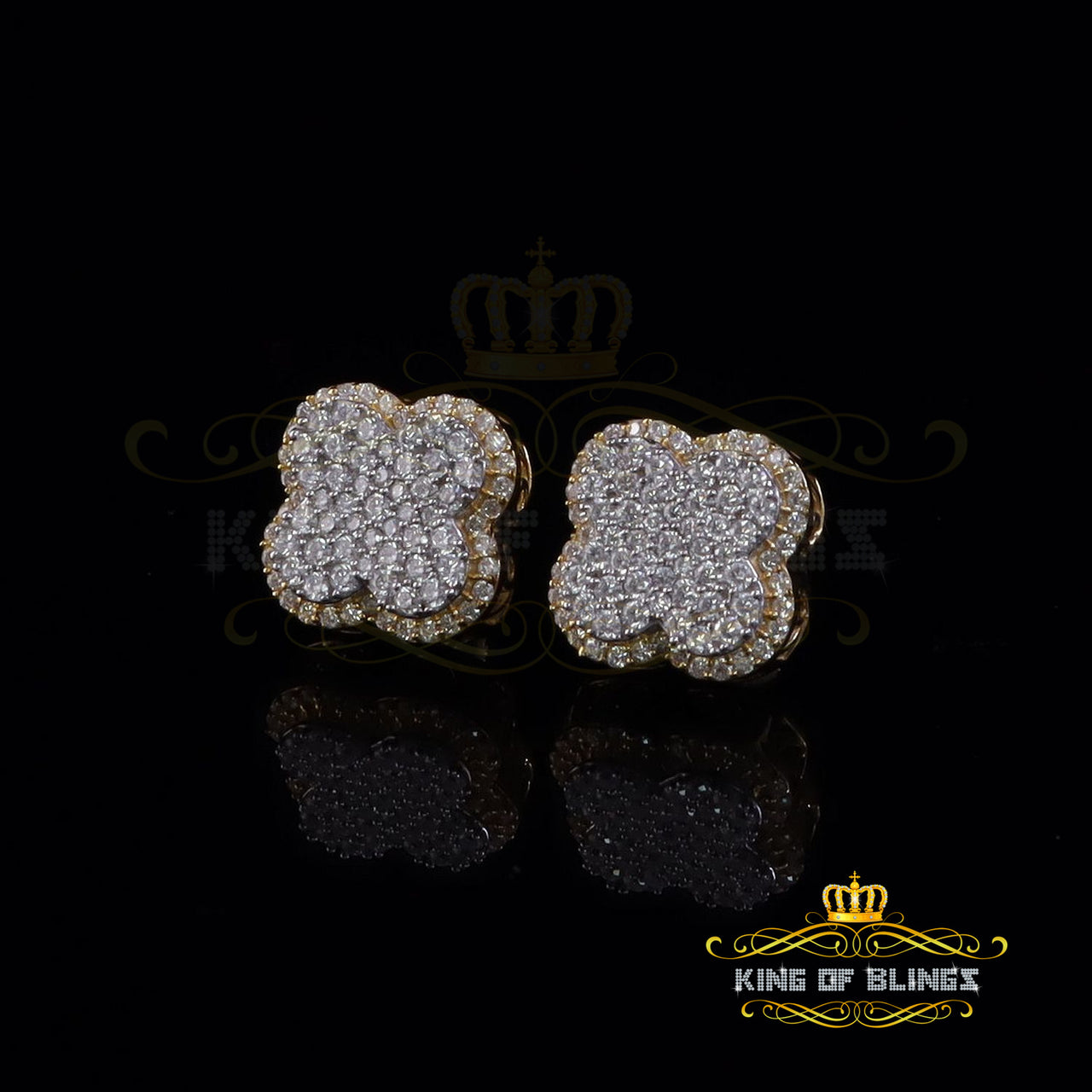 King  of Bling's Men's/Womens 925 Silver Yellow 1.00ct VVS 'D' Moissanite Clover Stud Earrings