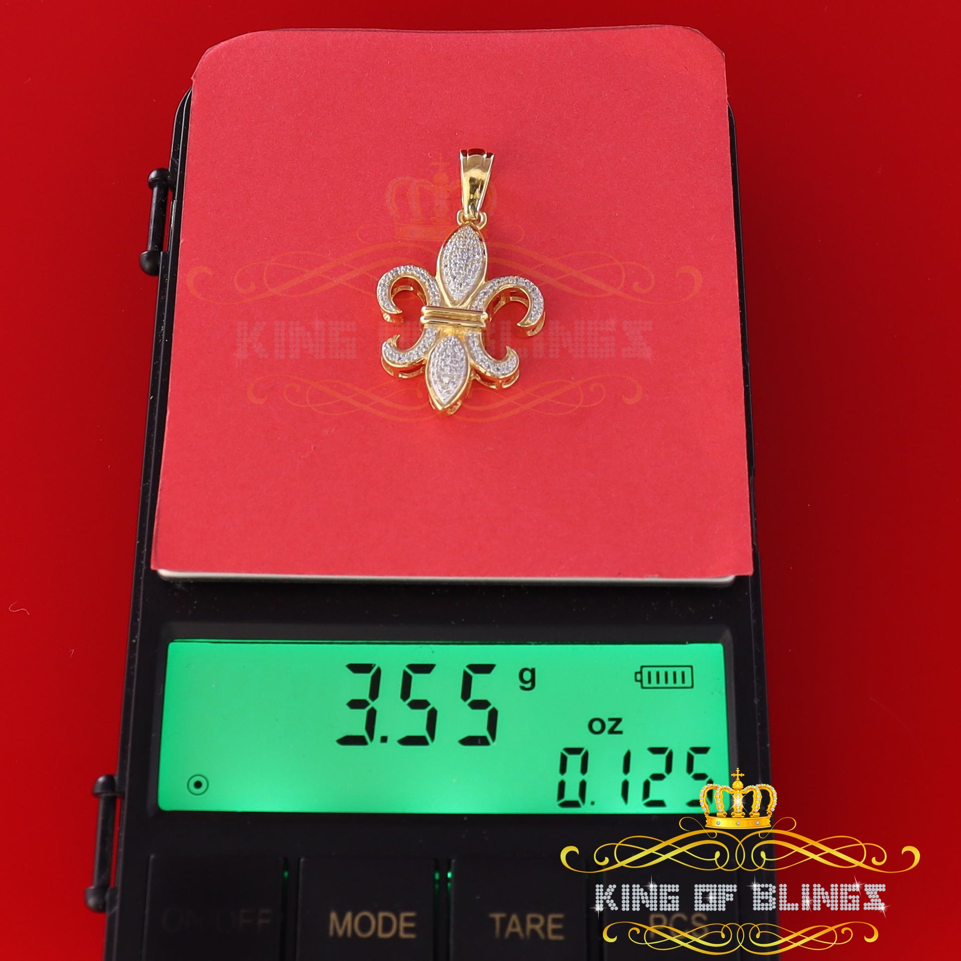 King Of Bling's Promise Yellow 925 Sterling Silver Fleur de Lis Pendant 0.50ct Cubic Zirconia KING OF BLINGS