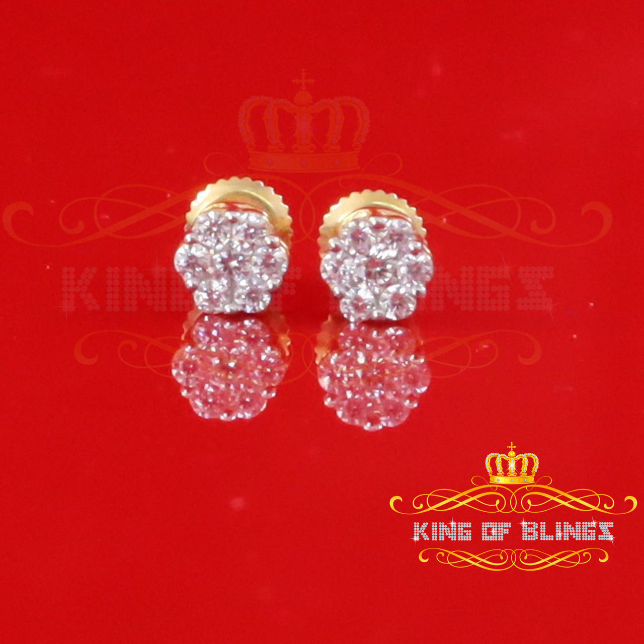 King of Bling's 1.14ct Cubic Zirconia 925 Yellow Silver Sterling Hip Hop Floral Women's Earrings