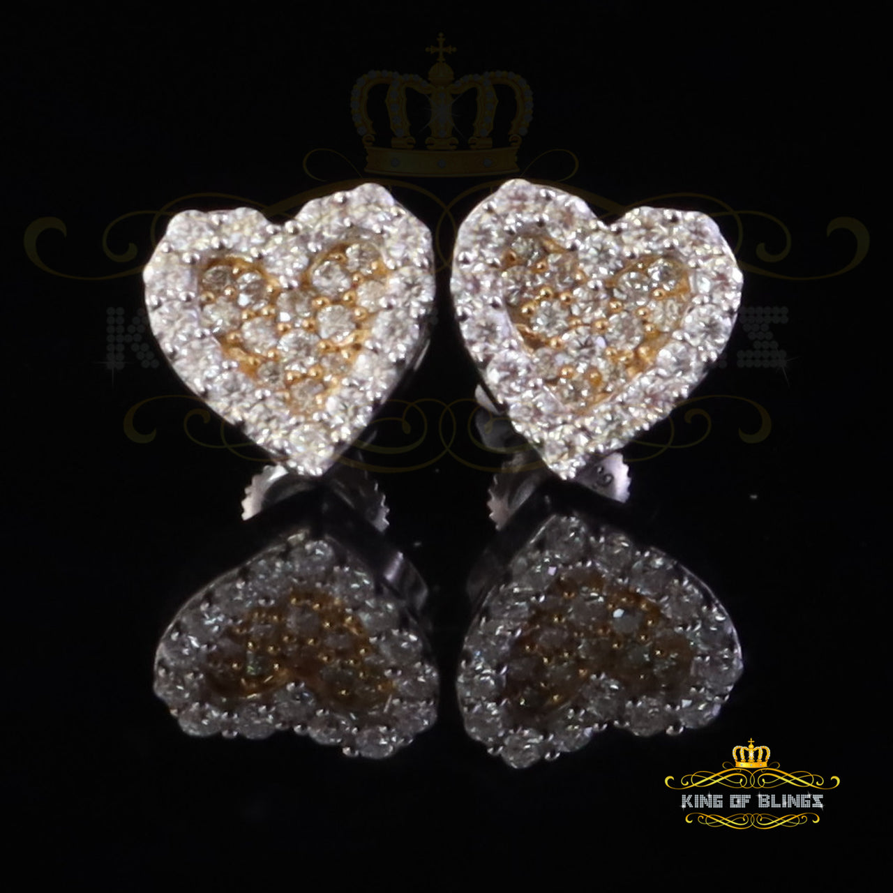 King  of Bling's 925 Yellow Silver 0.66ct VVS 'D' Moissanite Heart Stud Earring Men's/Womens King of Blings