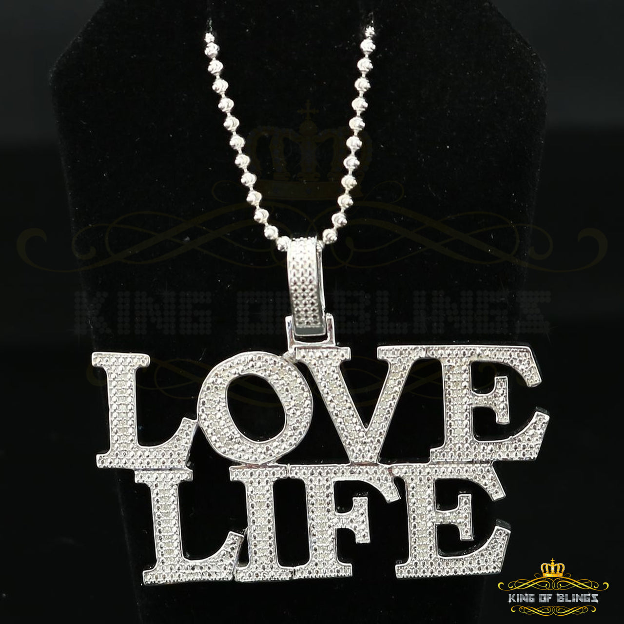 King Of Bling's Real 0.33ct Diamond 925 Sterling Silver 'LOVE LIFE' Charm Necklace White Pendant