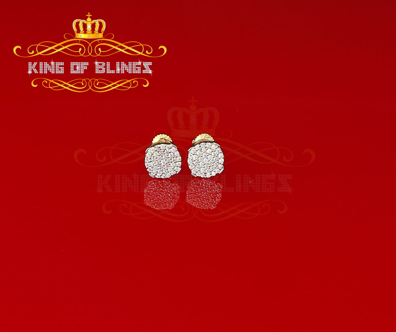 King of Bling's Aretes Para Hombre 925 Yellow Silver 0.74ct Cubic Zirconia Round Women's Earring KING OF BLINGS