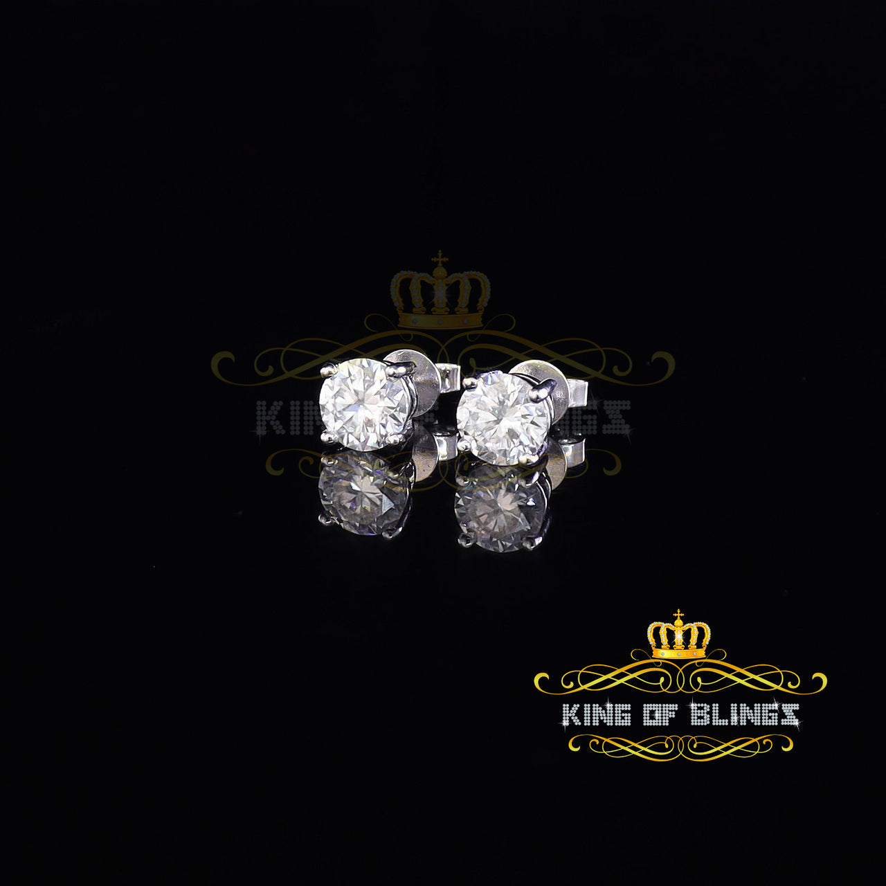 King of Bling's 2.50ct VVS 'D' Moissanite Men's/Womens 925 Silver White Round Stud Earrings