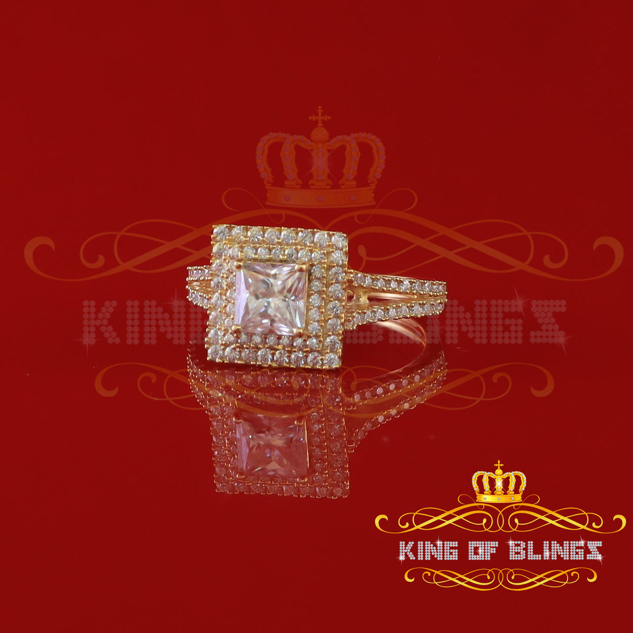 King Of Blings  10K Yellow Gold 2.00CT 'VVS' 'FL' D clr Princess Cut Moissonite Womens Ring S/7