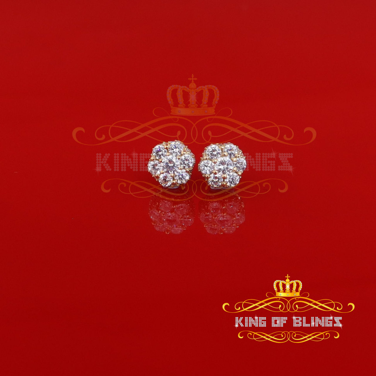 King of Blings- 1.50ct Cubic Zirconia Sterling White Silver For Men's / Women's Round Earrings KING OF BLINGS