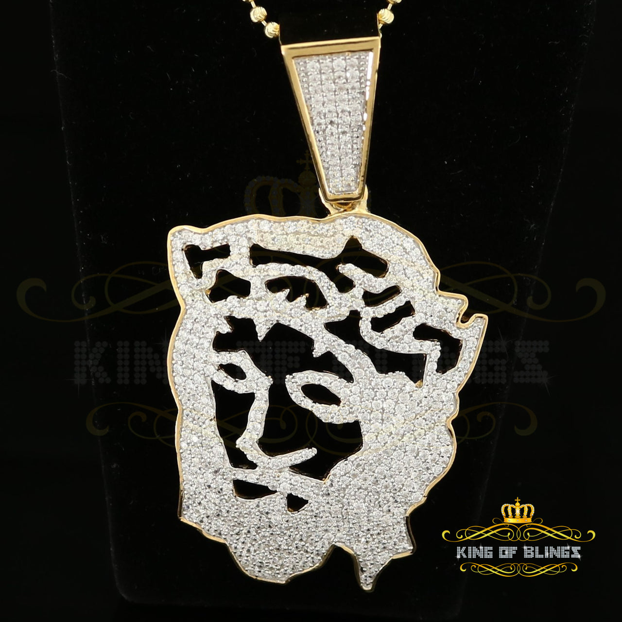 Yellow 925 Sterling Silver With Jesus Face Pendant 10.24ct Cubic Zirconia Stone KING OF BLINGS