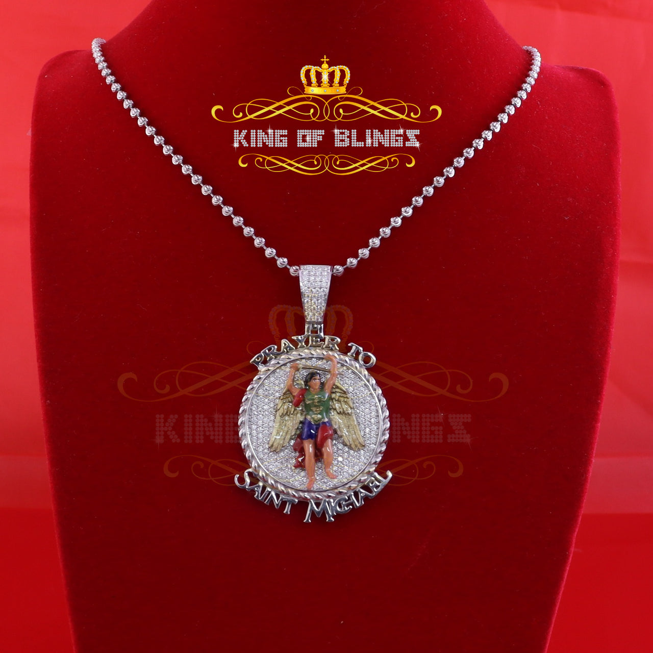 King Of Bling's 5.0ct Genuine Moissanite Sterling Silver White "SAINT MICHAEL"Pendant for He/She KING OF BLINGS
