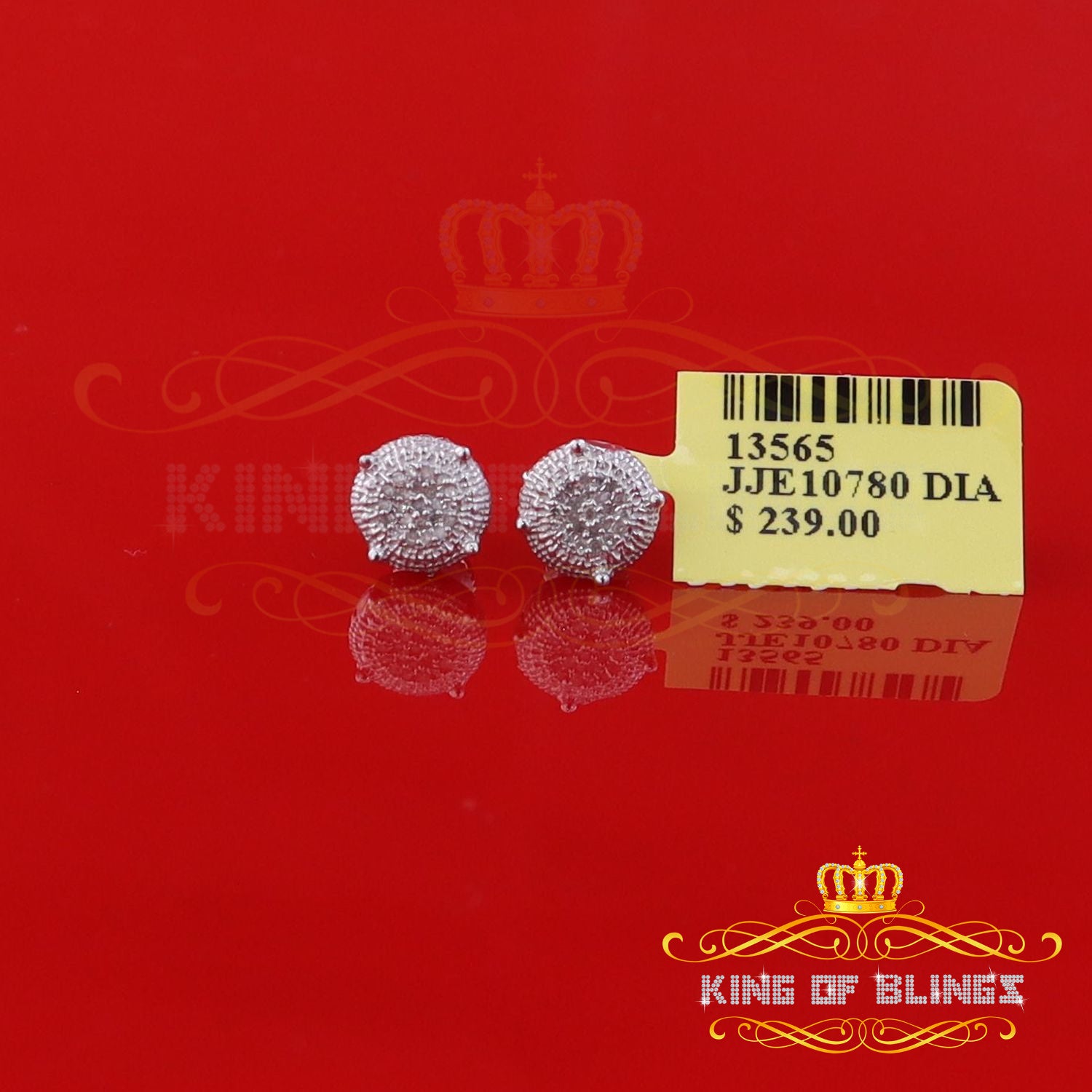 King Of Bling's 925 Sterling Silver 0.10ct Diamond For Women's & Men's White Stud Round Earring KING OF BLINGS