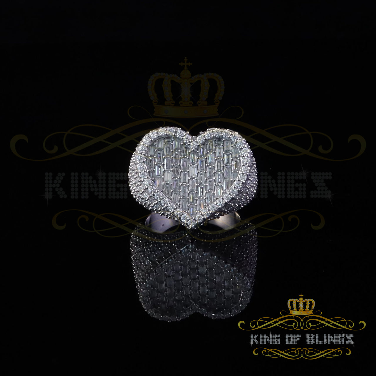 King of Bling's Men's/Womens 925 Silver White 7.00ct VVS 'D' Moissanite Stone Heart Rings SZ 9.5