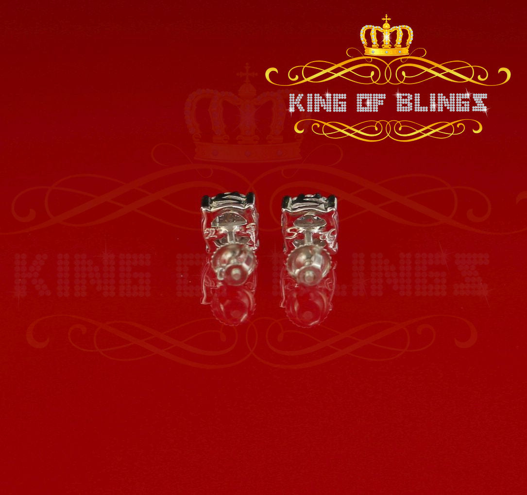 King of Blings- Aretes Para Hombre 925 White Silver 0.84ct Cubic Zirconia Round Women's Earring KING OF BLINGS
