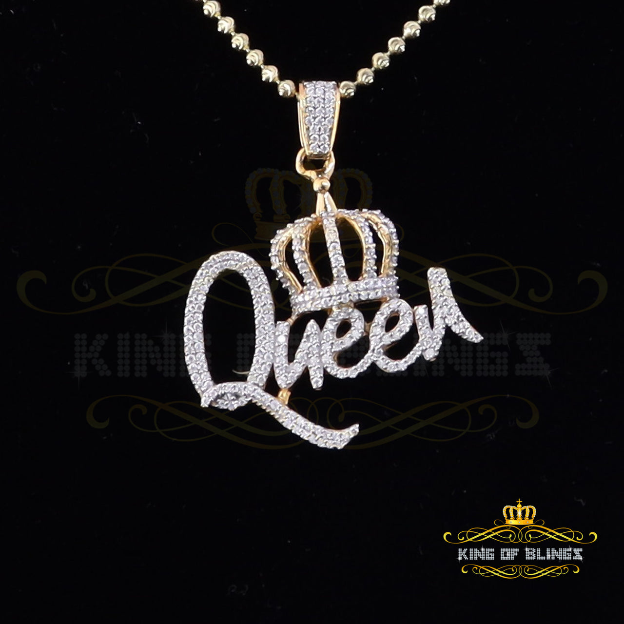 King Of Bling's Surprise With 1.00ct Moissanite Yellow 925 Silver Pendant for Your Queen Crown King Of Blings