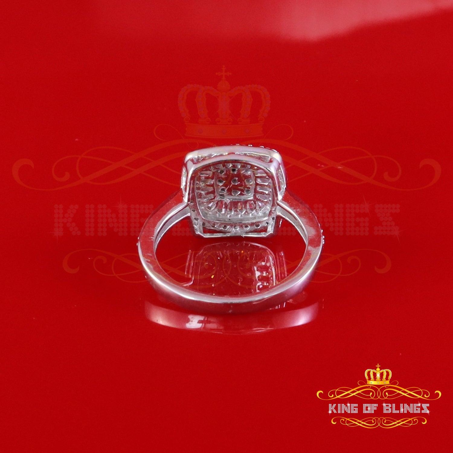 King of Bling's Womens 925 Sterling Silver White 1.00ct VVS 'D' Moissanite Square Rings Size 7 King of Blings