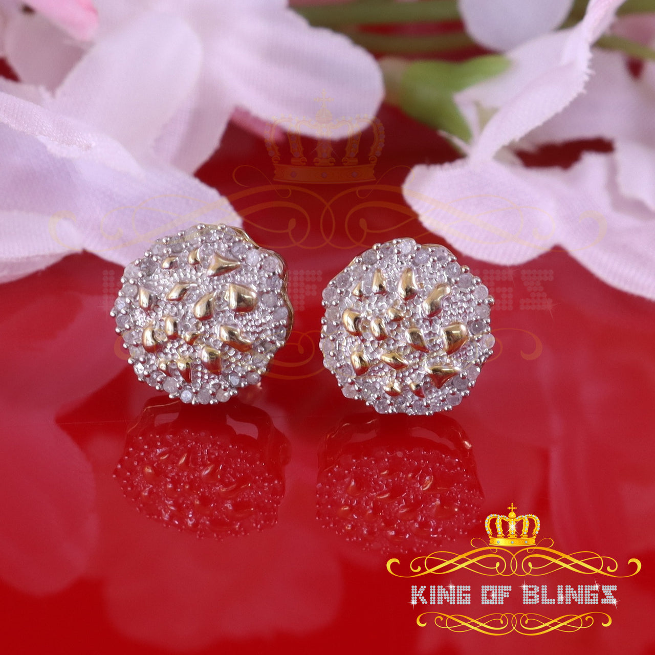 0.15ct Diamond 925 Sterling Yellow Silver for Men's/Womens Stud Nugget Earrings KING OF BLINGS