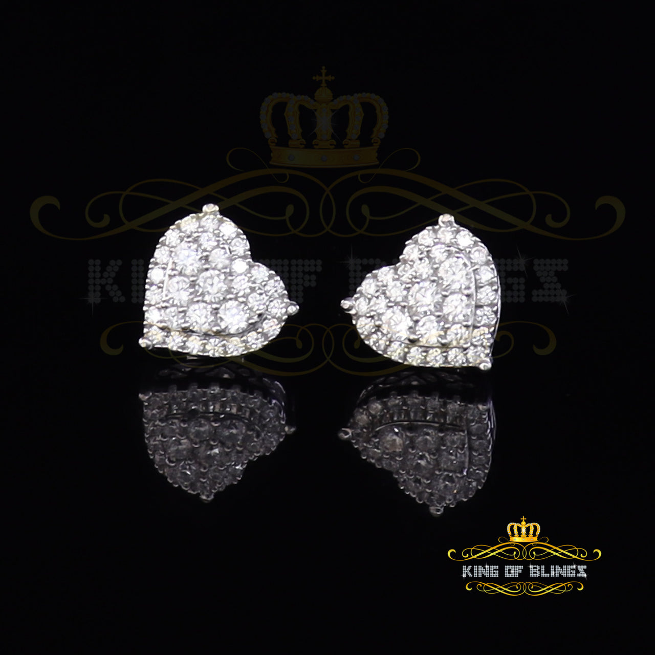King of Blings- 1.18ct Cubic Zirconia 925 White Sterling Silver Women's Hip Hop Heart Earrings
