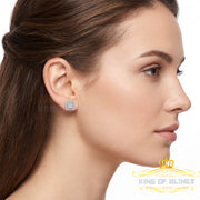 King of Bling's 1.2ct Cubic Zirconia 925 White Sterling Silver Women's Hip Hop Square Earrings KING OF BLINGS