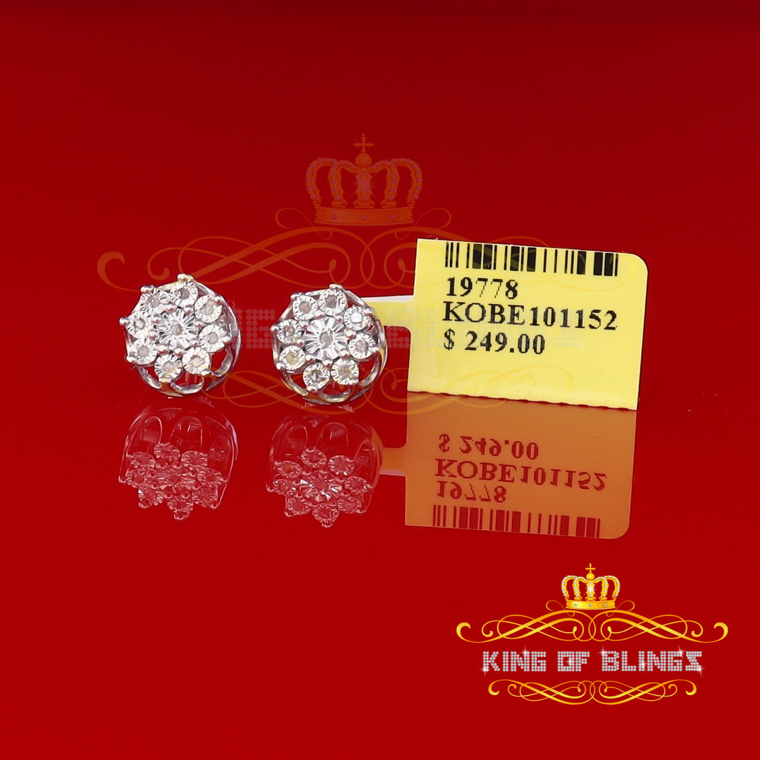 King Of Bling's 925 Sterling Silver White 0.10ct Diamond For Men's/Women's Stud Floral Earrings KING OF BLINGS