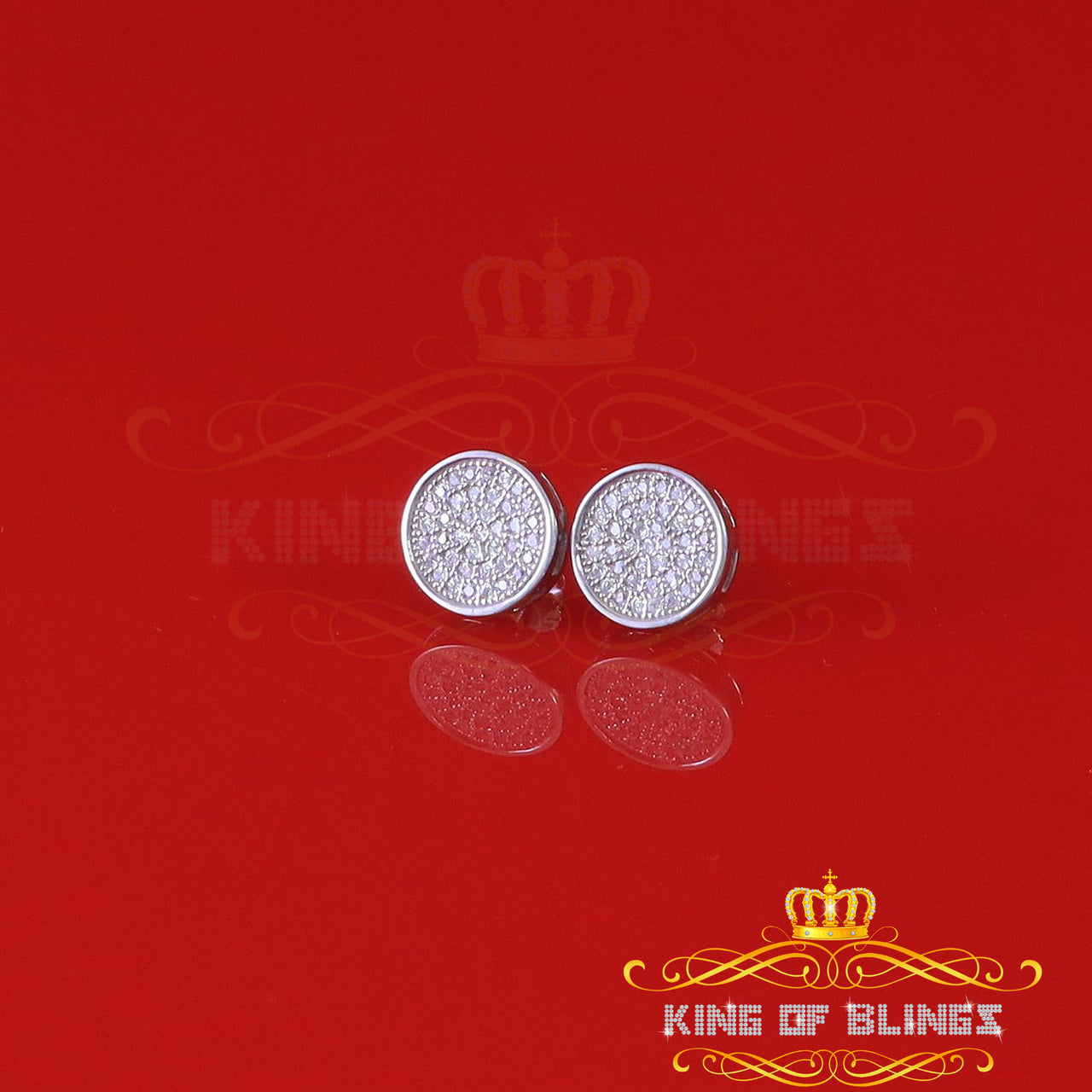 King of Bling's 0.78ct Cubic Zirconia 925 White Silver Women's & Men's Hip Hop Round Earrings
