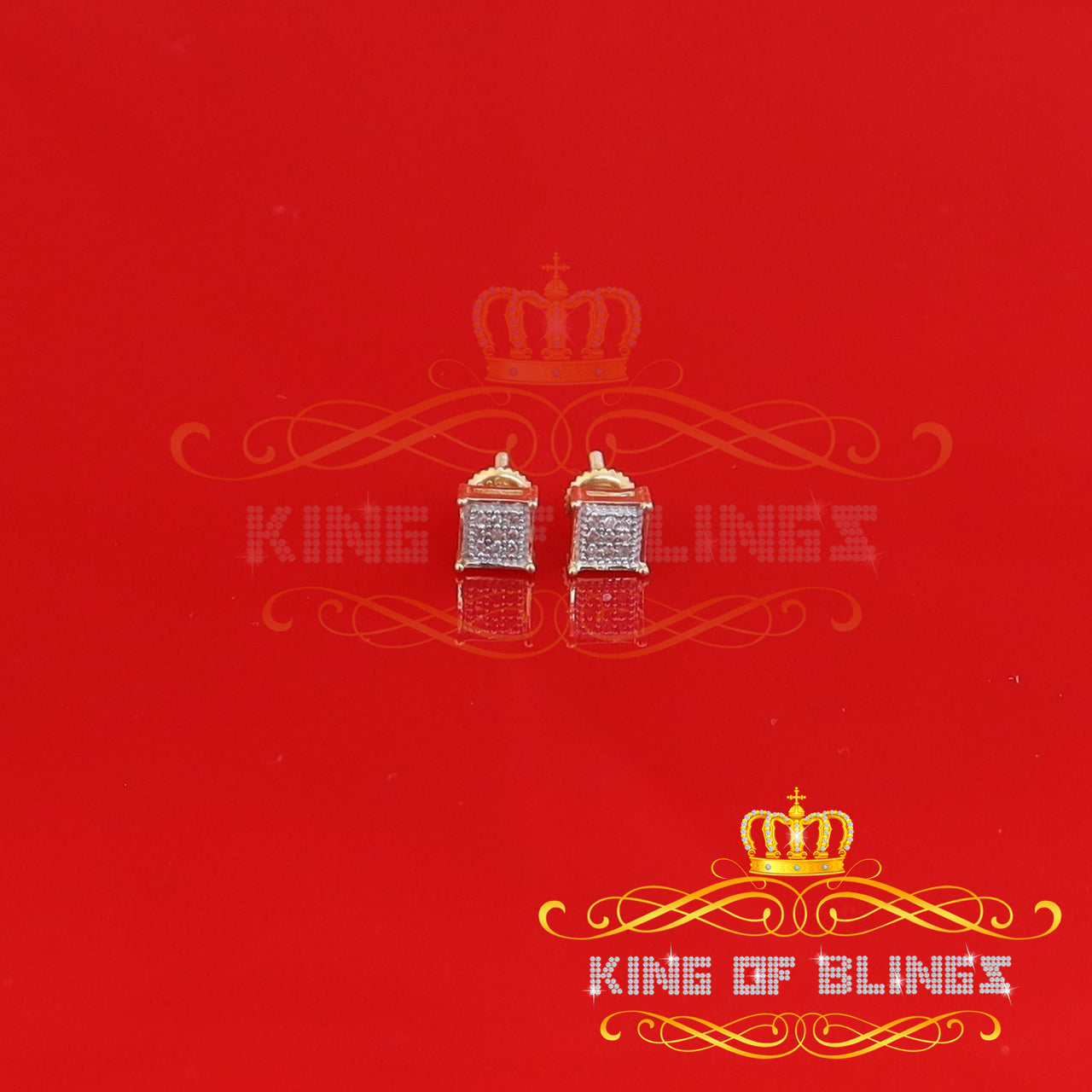 King of Blings-925 Sterling Silver 0.05ct Genuine Diamond Women's & Men's Yellow Square Earring KING OF BLINGS
