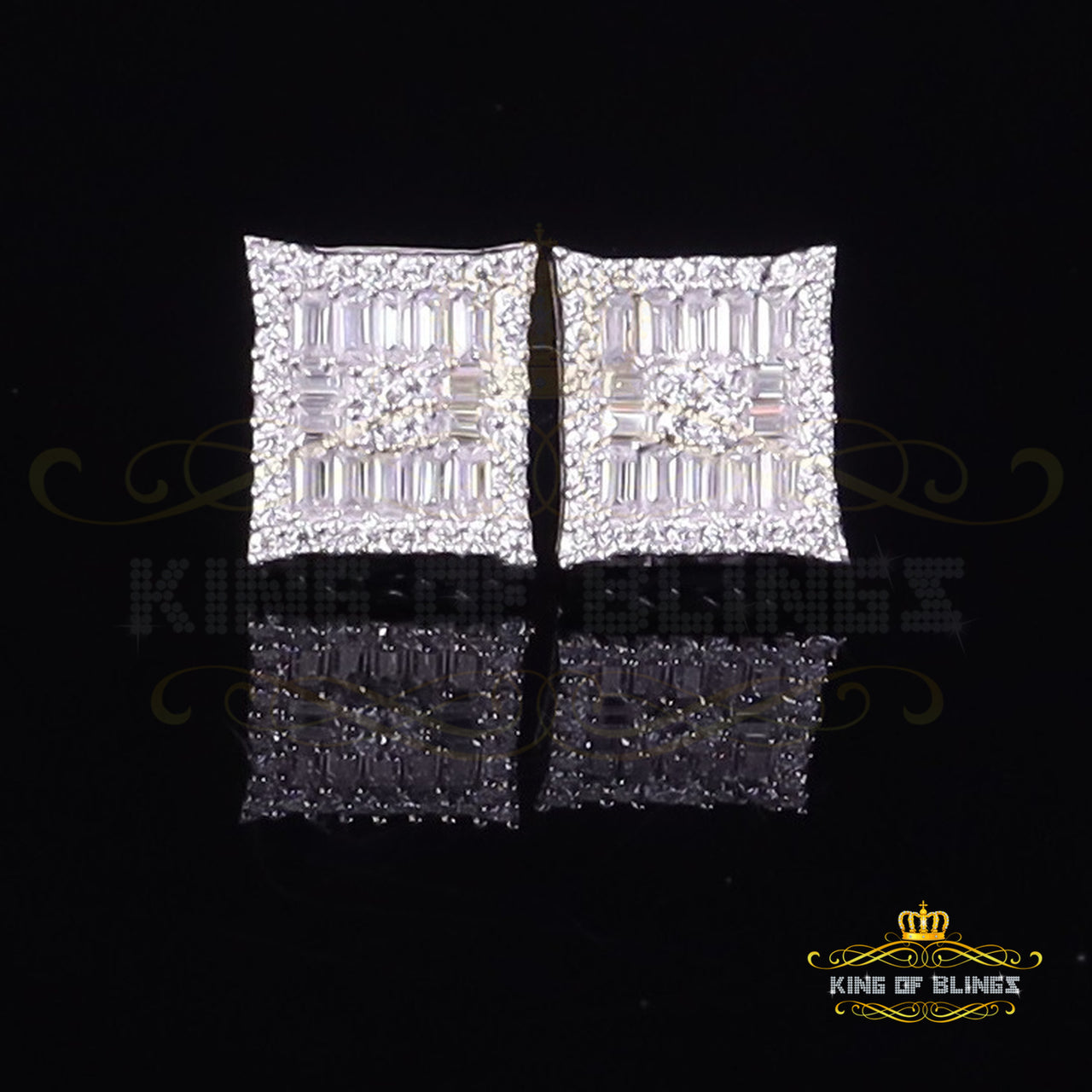 King of Bling's Men's/Women's 925 Silver White 1.00ct VVS 'D' Moissanite Baguette Stud Earrings KING OF BLINGS