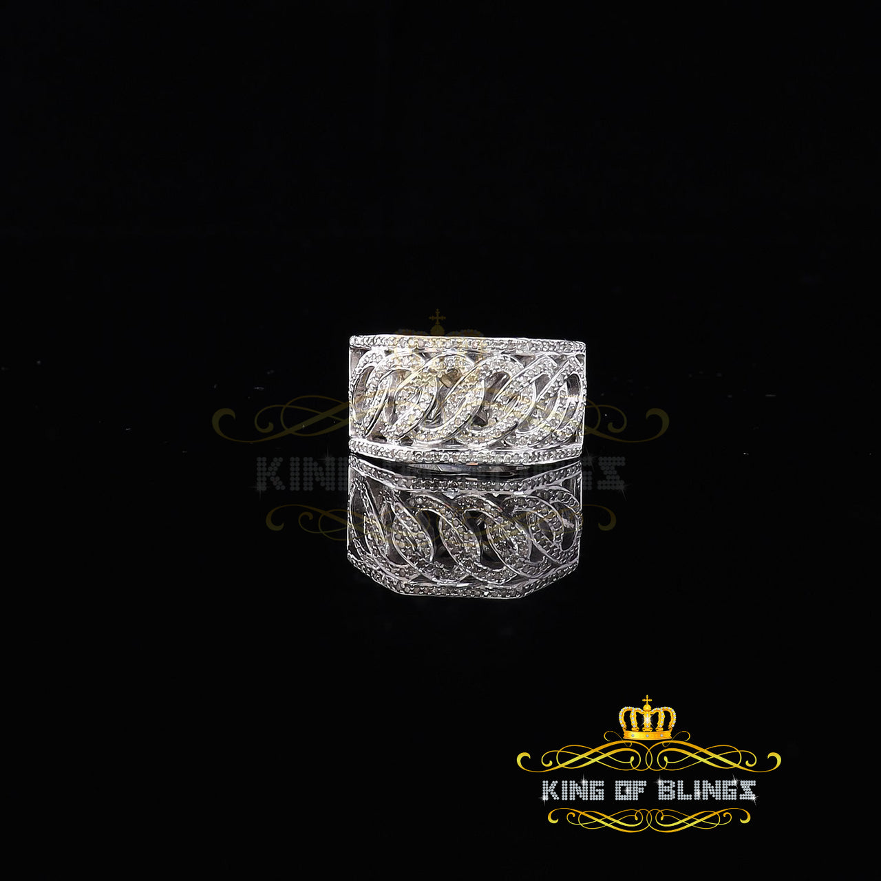 King Of Bling's Stylish Cuban White Silver Micro Real Diamond 0.50 CT 925 Men's Band Ring Sz 8