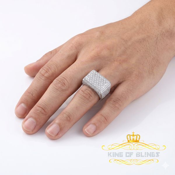 King of Bling's Men's/Womens 925 White Silver 6.50ct VVS 'D' Moissanite Rectangle Rings Size 10