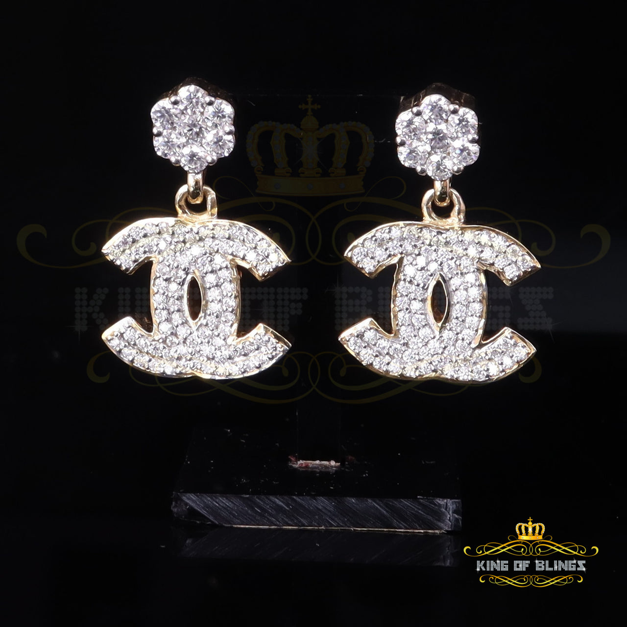 King  of Bling's Men's/Women's 925 Silver Yellow 1.00ct VVS 'D' Moissanite Dangling stud Earrings KING OF BLINGS