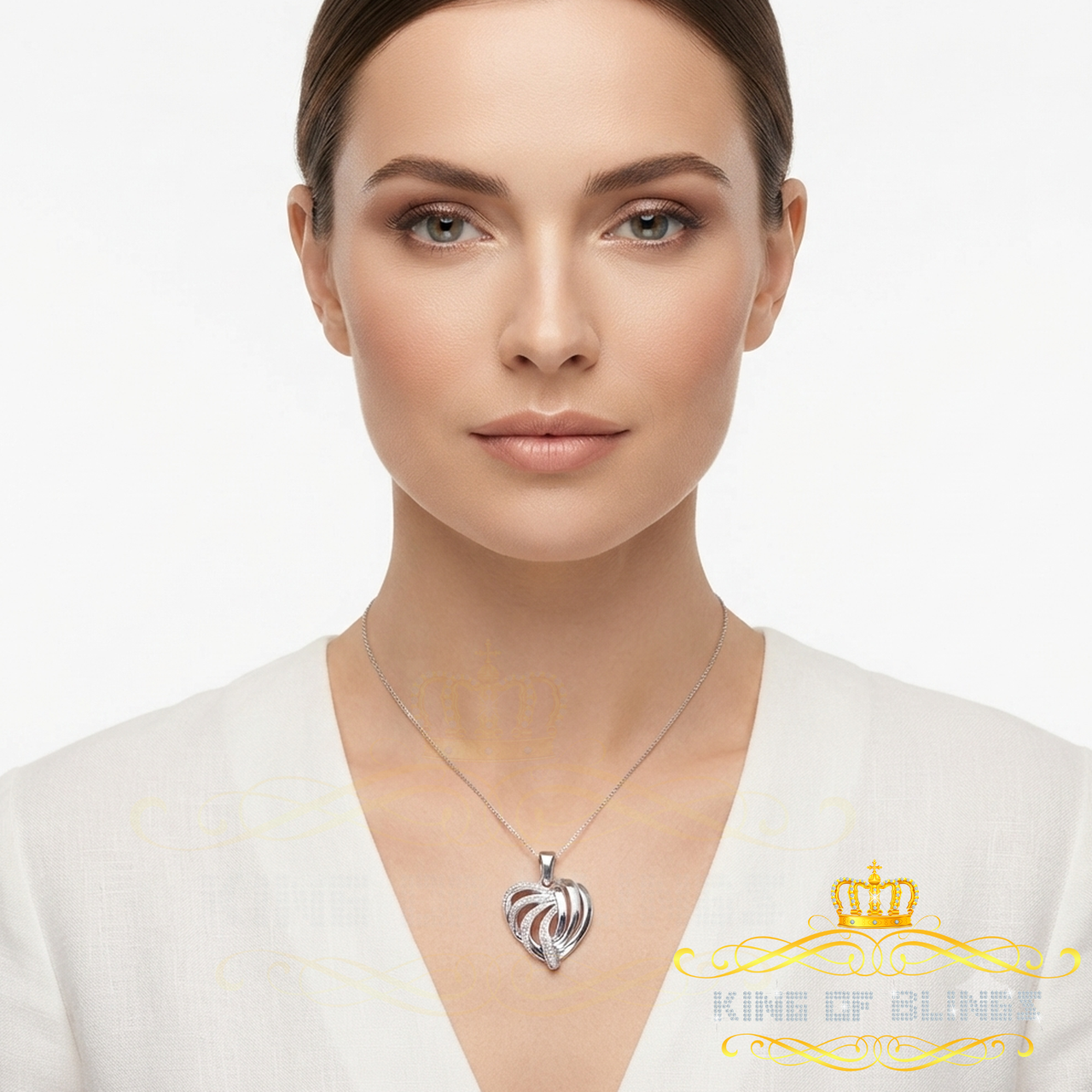 King Of Bling's Real 0.12CT Diamond HEART in 925 Sterling Silver White Charm Necklace Pendant KING OF BLINGS