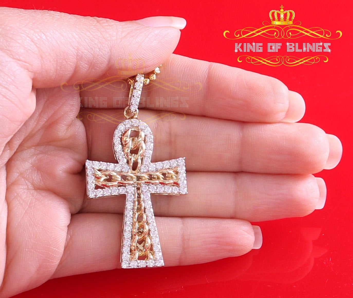 King of Bling's Yellow Sterling Silver Cross Pendant with 4.32ct Cubic Zirconia KING OF BLINGS