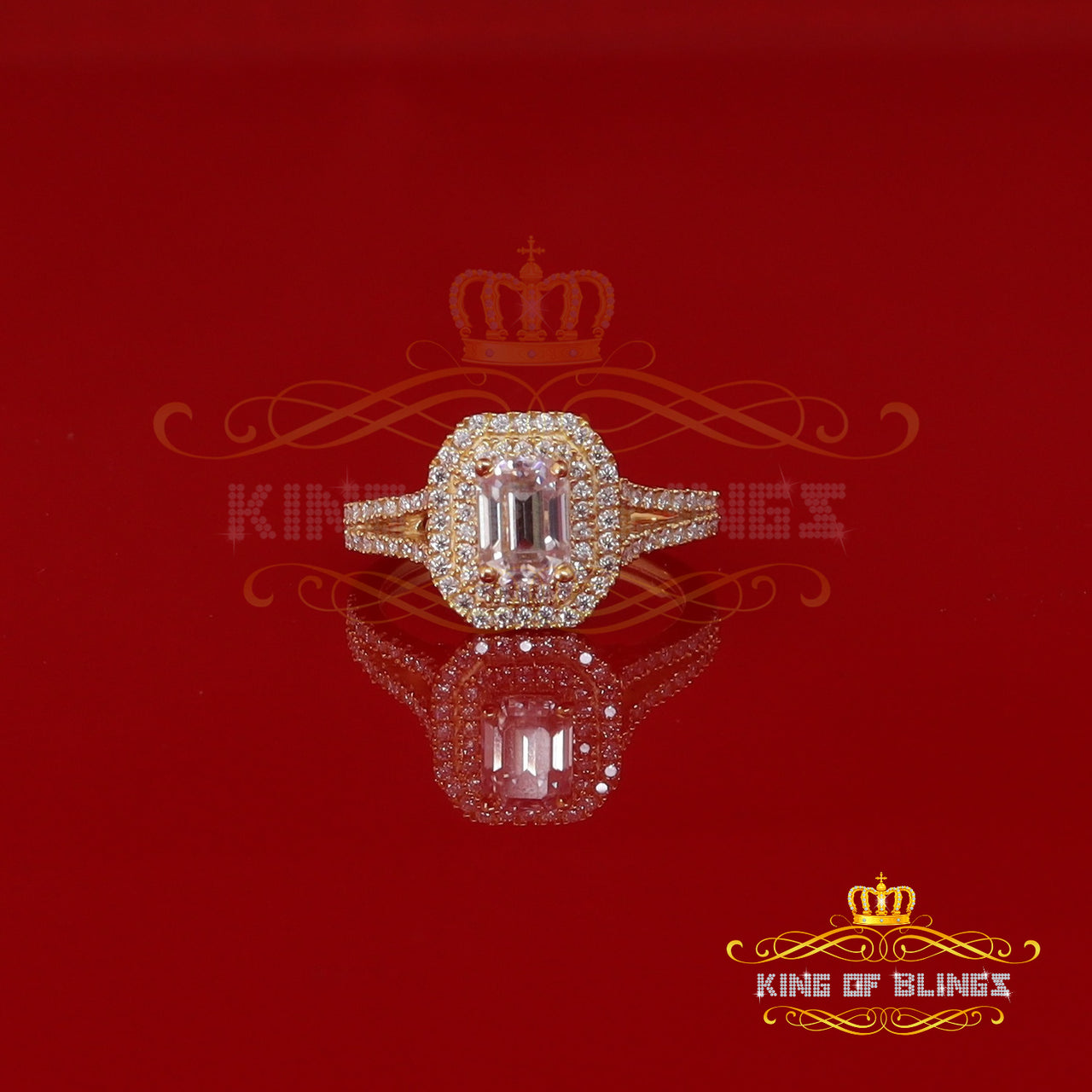 King Of Blings  10K Yellow Gold 2.00CT 'VVS' 'FL' D clr Emerlard Cut Moissonite Womens Ring S/7 KING OF BLINGS