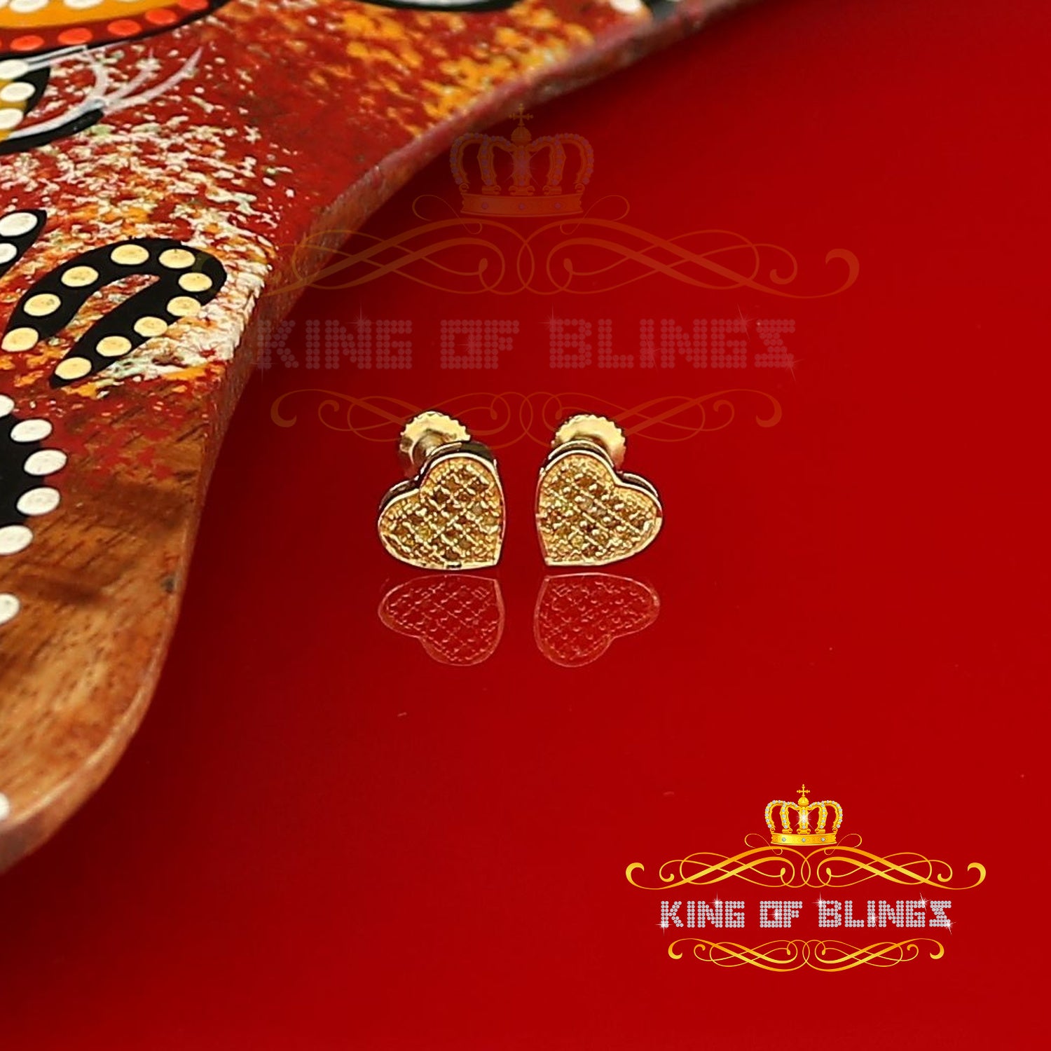 King of Blings-Aretes Para Hombre Heart 925 Yellow Silver 0.10ct Diamond Women's /Men's Earring KING OF BLINGS