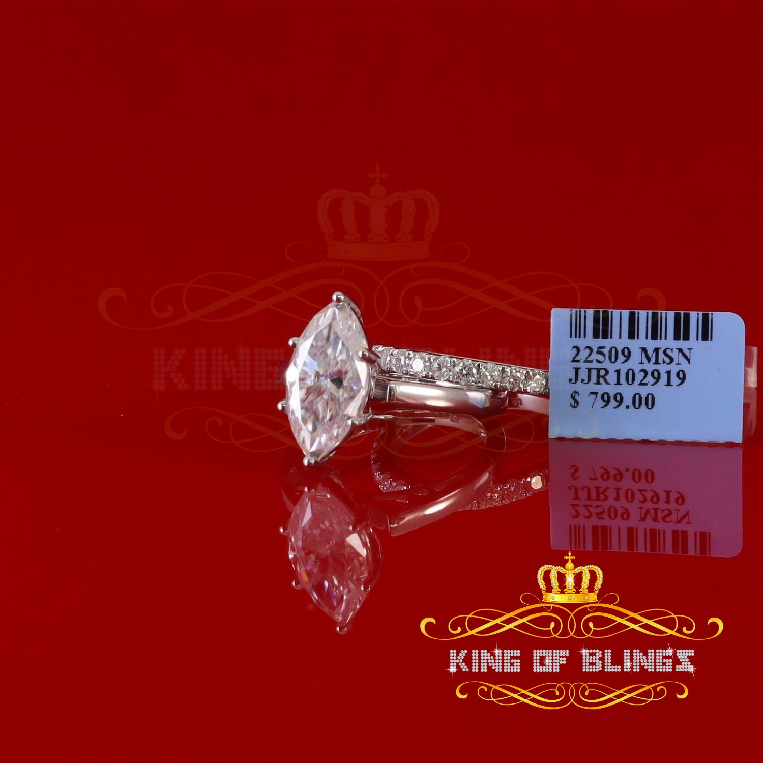 King of Bling's 925 Silver Mens/ Women Bridal Ring Marquise Shape Size 8 White 5.00ct Moissanite KING OF BLINGS