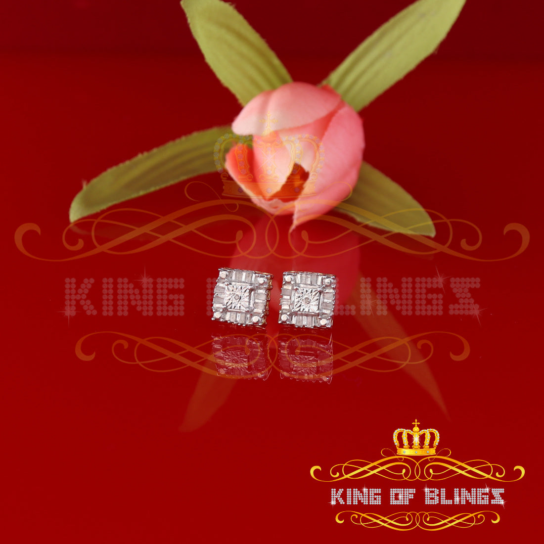 King of Blings-Aretes Para Hombre Yellow 925 Silver 0.20ct Diamond Men & Women Square Earrings